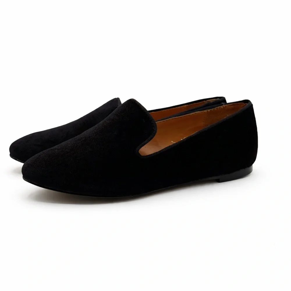 J. Crew Classic Black Velvet Slip-On Loafers – Elegant Minimalist Dress Flats - Picture 2 of 16